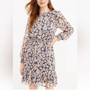 LOFT Multicolor Floral Long Sleeve Dress